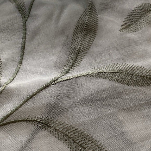 Voile Sheer Curtain Panels Leaf Botanical Embroidery White and Green 52โ x 95โ - Picture 9 of 10